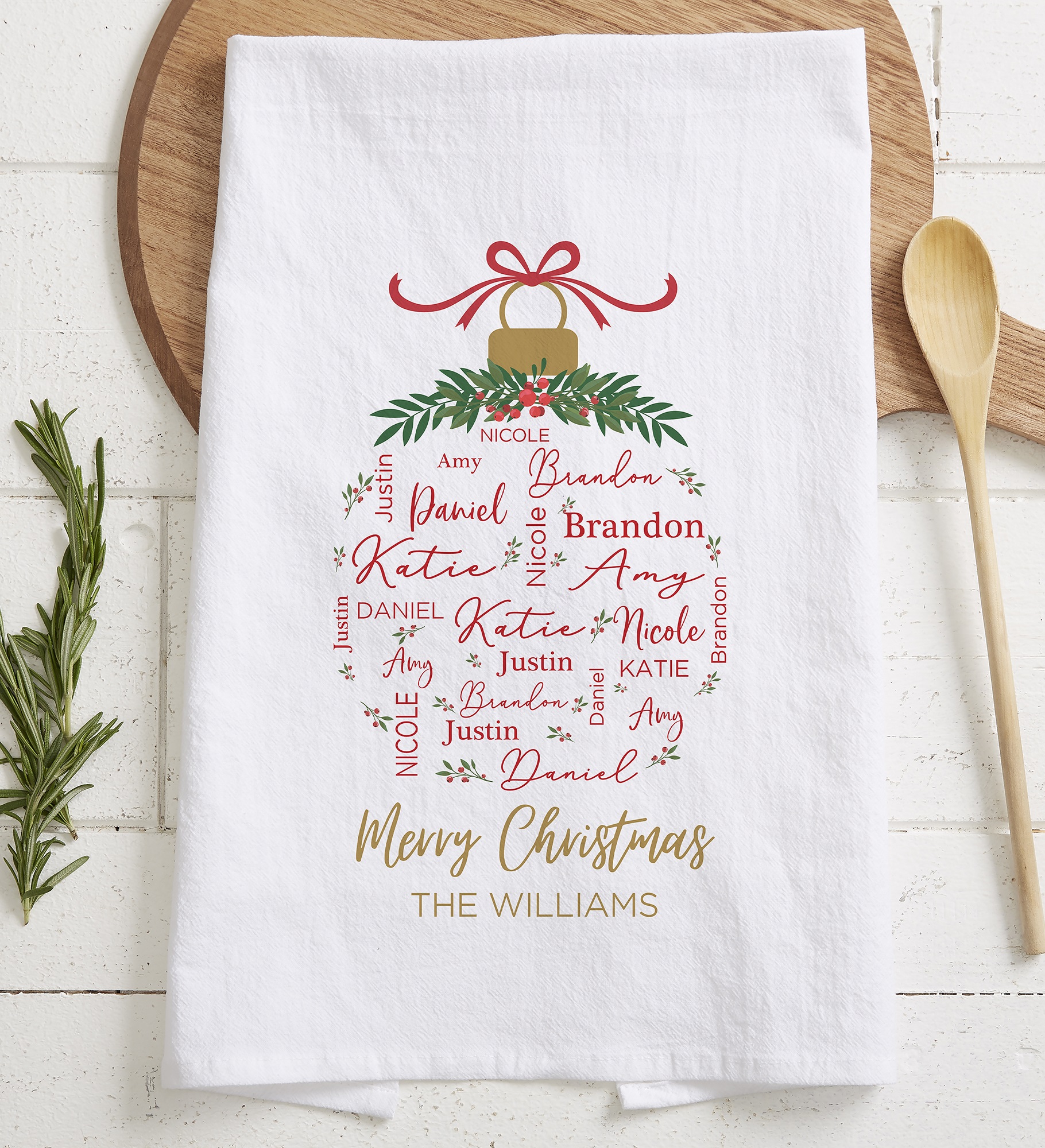 Merry Family Personalized Christmas Tea Towel